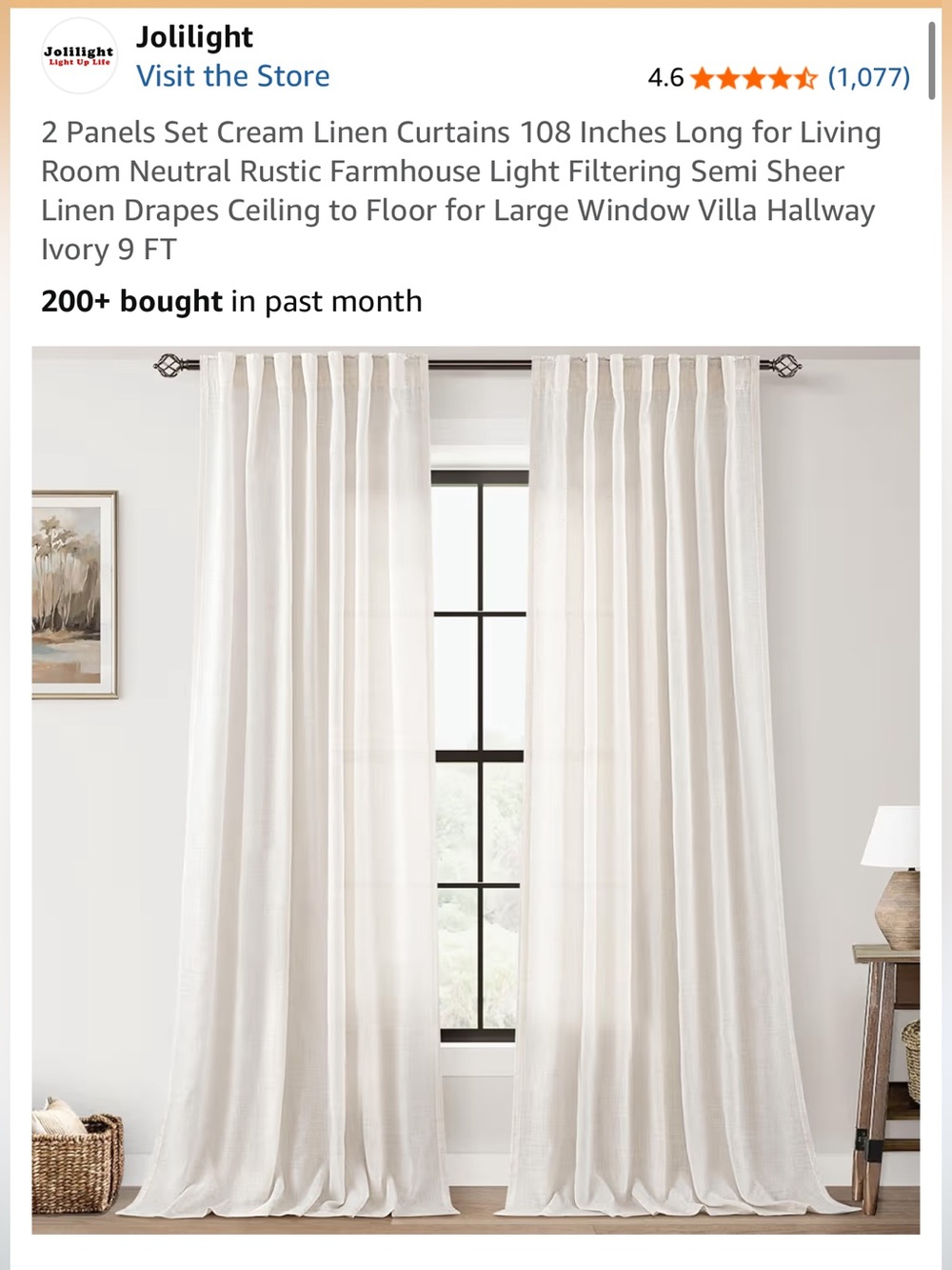 Cream Semi-Sheer Linen Curtain Panels - Neutral Drapes (Set)
